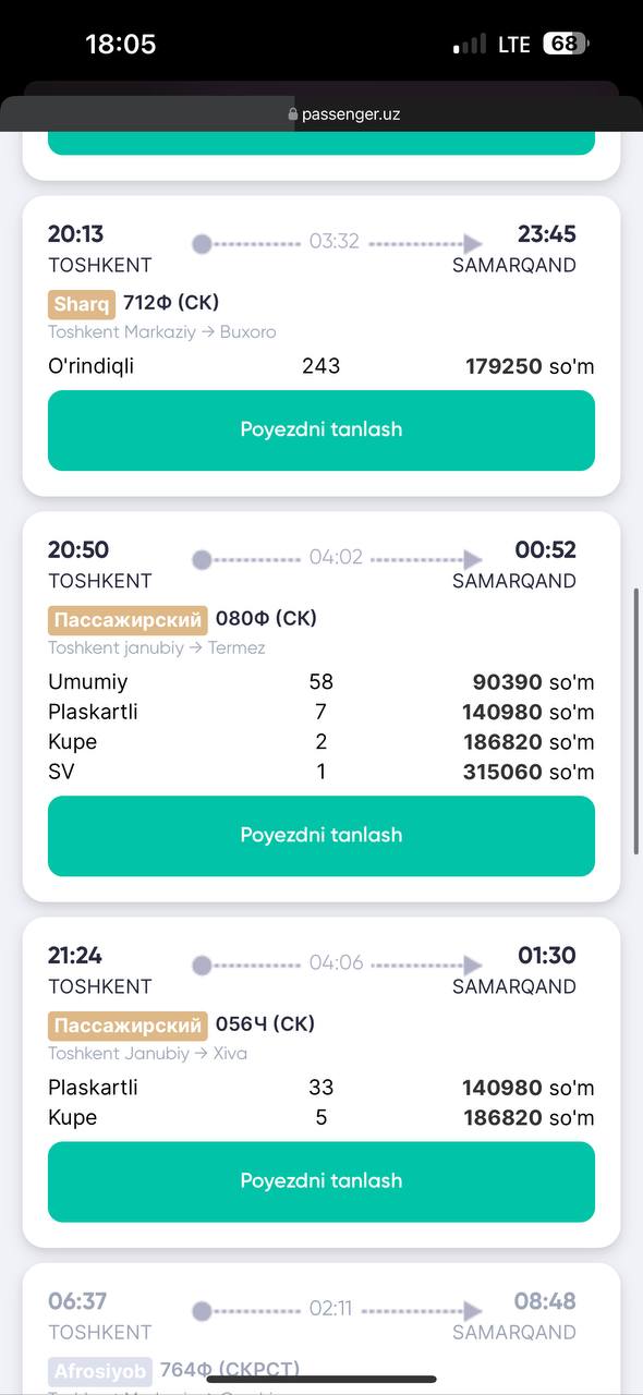 Ijtimoiy tarmoqlarda shahar atrofida harakatlanadigan poyezdlarning birida yoʻlovchilar joy yoʻqligi sababli turib ketayotgani aks ettirilgan video lavhalar tarqalmoqda.
